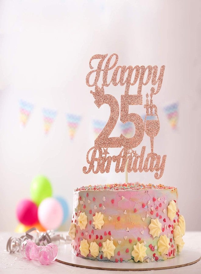 فيستيكو زينة كعكة عيد الميلاد الخامس والعشرين من فيستيكو®، لون ذهبي وردي لامع - زينة كعكة "25 عامًا من السعادة" - لوازم تزيين حفلات عيد الميلاد الخامس والعشرين/الذكرى السنوية - Image 3